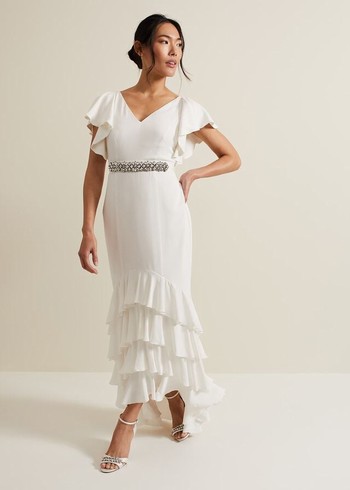 Phase Eight Ellery Frill Wedding Dress White Australia | QM5693048